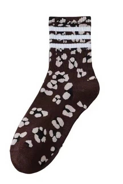 WOMAN ANIMAL LEOPARD HALF CREW THROWBACK SOCKS | 40S02071 - Ember Boutique